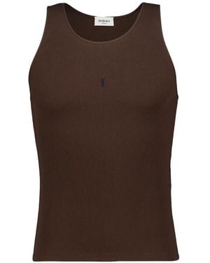 Saint Laurent Cassandre Ribbed Tank Top - Brown