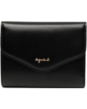 agnès b. Flap Leather Wallet - Black