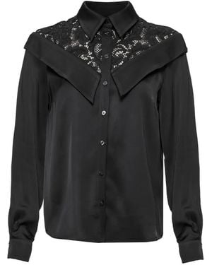 Nissa Satin Viscose Lace-Insert Shirt - Black