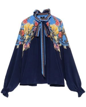 Etro Floral-Print Ruffled-Collar Blouse - Blue