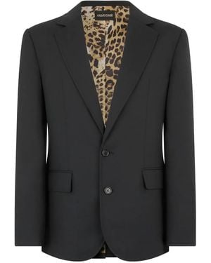 Roberto Cavalli Leopard-Print Lining Wool Blazer - Black