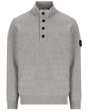 Stone Island Button-Up High-Neck Sweater - Gray