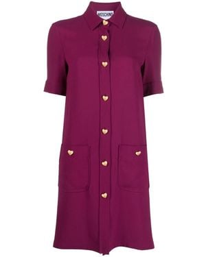 Moschino Heart-Button Short-Sleeve Dress - Purple