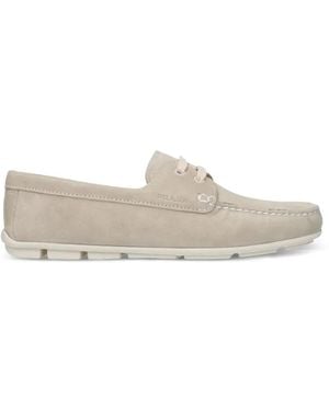 Prada Lace-Up Suede Loafers - White