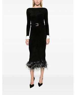 Self-Portrait Chenille Knit Feather Midi Dress - Black