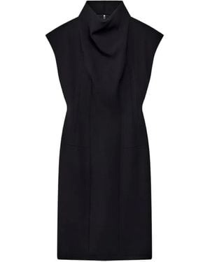 Another Tomorrow Cowl-Neck Topstitched Dress - Black