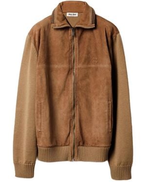 Miu Miu Geribbeld Vest Met Suède Vlakken - Bruin