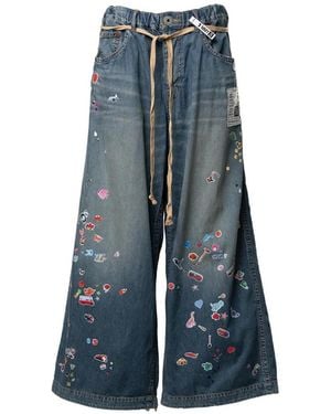 Maison Mihara Yasuhiro Kids Sticker-Printed Wide-Leg Jeans - Blue