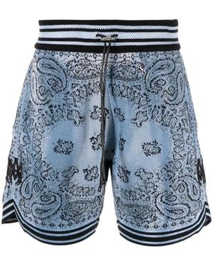 Amiri Paisley-Print Embroidered-Logo Deck Shorts - Blue