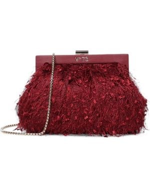 V73 Feather-Effect Clutch Bag - Red