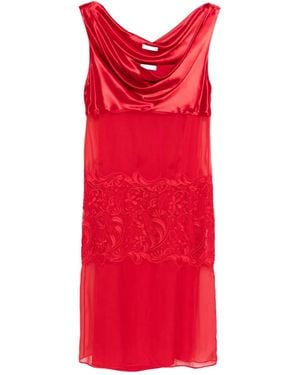 Ferragamo Wasserfallausschnitt-Kleid mit Spitzeneinsatz - Rot
