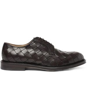 SCAROSSO Harry Woven Leather Derby Shoes - Black