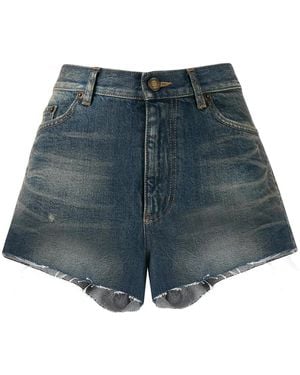 Saint Laurent Jeans-Shorts Mit Hohem Bund - Blau