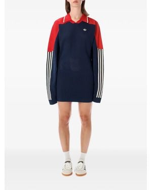 adidas Colour-Block Mesh-Knit Mini Dress - Blue