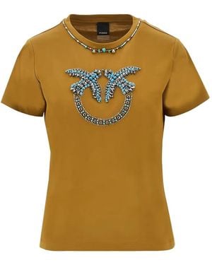 Pinko Love Birds Bead-Embellished T-Shirt - Yellow