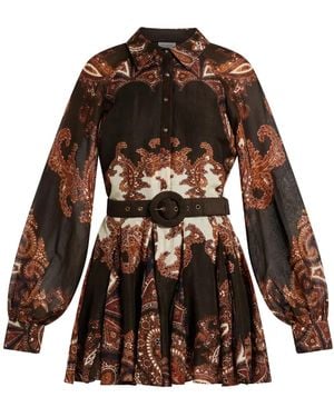 Hemant & Nandita Paisley-Print Mini Dress - Brown