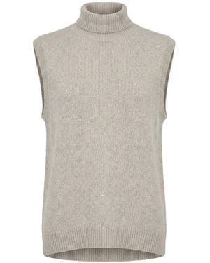 Brunello Cucinelli Sequin-Embellished Roll-Neck Vest - Gray
