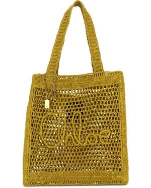 Chloé Estate Banana Raffia Gehaakte Strandtas - Geel