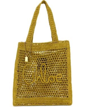 Chloé Estate Banana Raffia Crochet Beach Bag - Yellow