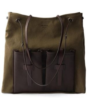 Prada Grote Route Canvas En Leren Tas - Zwart