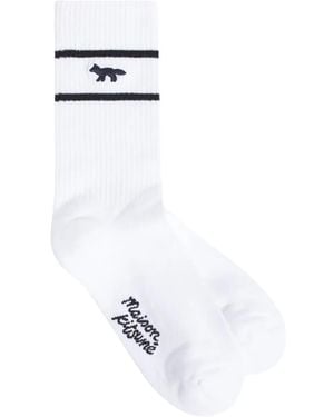Maison Kitsuné Fox-Embroidered Striped Socks - White