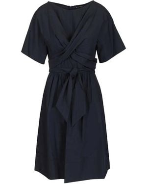 Emporio Armani V-Neck Belted Midi Dress - Blue