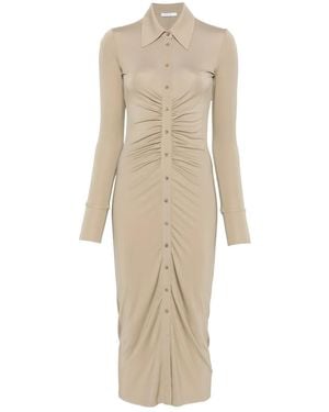 Patrizia Pepe Button-Front Draped Midi Dress - Natural