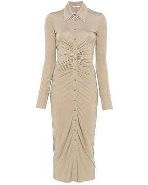 Patrizia Pepe Button-Front Draped Midi Dress - Natural