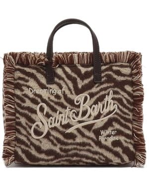MC2 Saint Barth Mini Vanity Zebra-Print Frayed Tote Bag - Brown