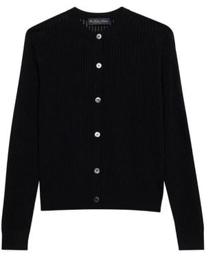 Brooks Brothers Pointelle Crew-Neck Cardigan - Black