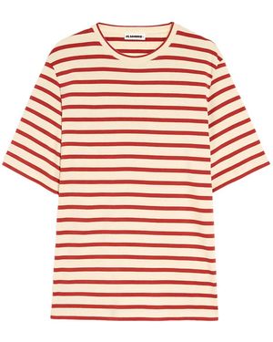 Jil Sander Striped-Pattern Logo-Patch T-Shirt - Red