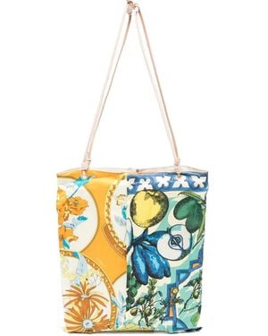 Manipuri Floral-Print Tote Bag - White