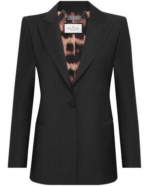 Philipp Plein Skull-Strass Wool Blazer - Black