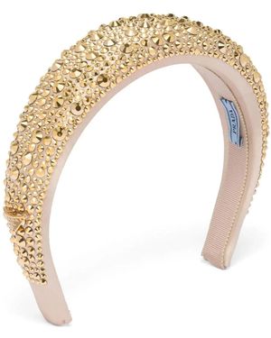 Prada Crystal-Embellished Satin Headband - White