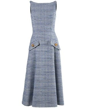 Carolina Herrera Vestido Midi Acampanado Con Efecto De Tweed Y Botones - Azul
