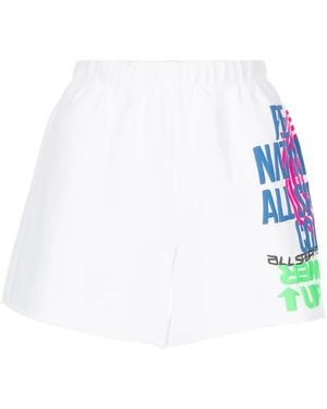 P.E Nation Slogan-Print Elasticated-Waist Shorts - White