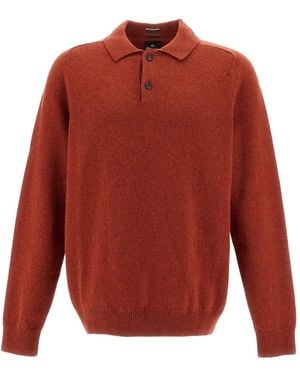 Paul Smith Rust Merino Wool Long-Sleeve Polo Shirt - Red