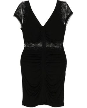 Roberto Cavalli Lace-Panelled Ruched Mini Dress - Black