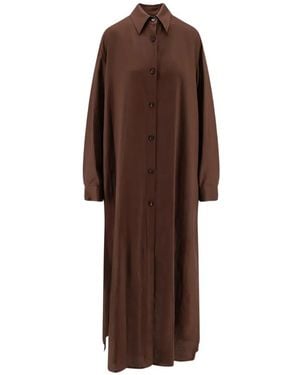 Hevò Arigliano Button-Up Maxi Shirt Dress - Brown