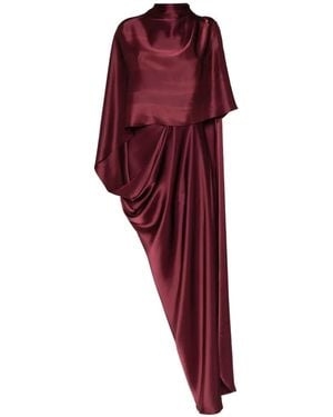 Isabel Sanchis Robe Longue Drapée À Cape Portée Épaule - Red