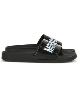 Moschino Logo-Lettering Slides - Black