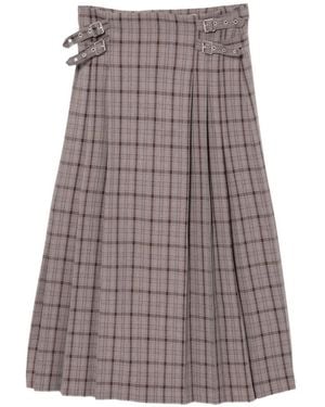 The Ragged Priest Artifact Check-Pattern Midi Pleated Skirt - Brown
