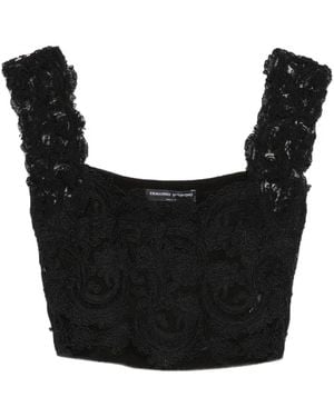 Ermanno Scervino Lace-Overlay Scalloped-Edge Top - Black