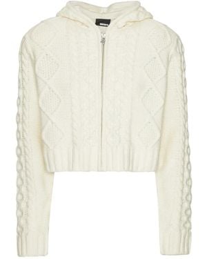 ROTATE BIRGER CHRISTENSEN Kapuzen-Cardigan mit Zopfmuster - Weiß