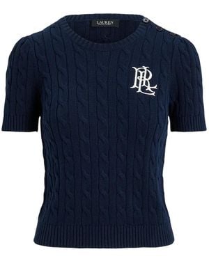 Ralph Lauren Cable-Knit Logo-Embroidered T-Shirt - Blue