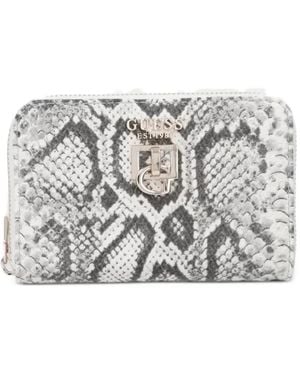 Guess Bianca Snake-Effect Logo-Plaque Wallet - Gray