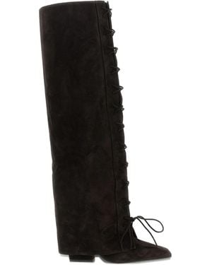 Paris Texas 100M Jane Fold Over Lace-Up Boots - Black