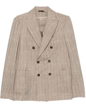Circolo 1901 Double-Breasted Herringbone Blazer - Natural