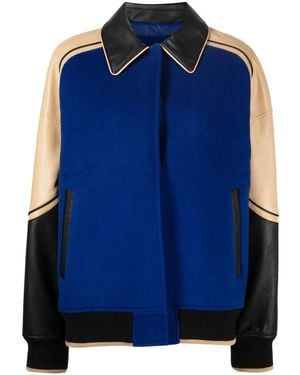 Goen.J Faux-Leather Trim Wool Jacket - Blue