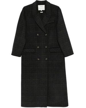 Yerse Double-Breasted Checked Coat - Black